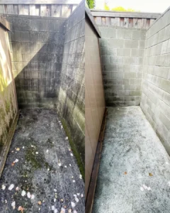 Before and after driveway pressure washing in Vancouver, restoring concrete with professional exterior cleaning services.